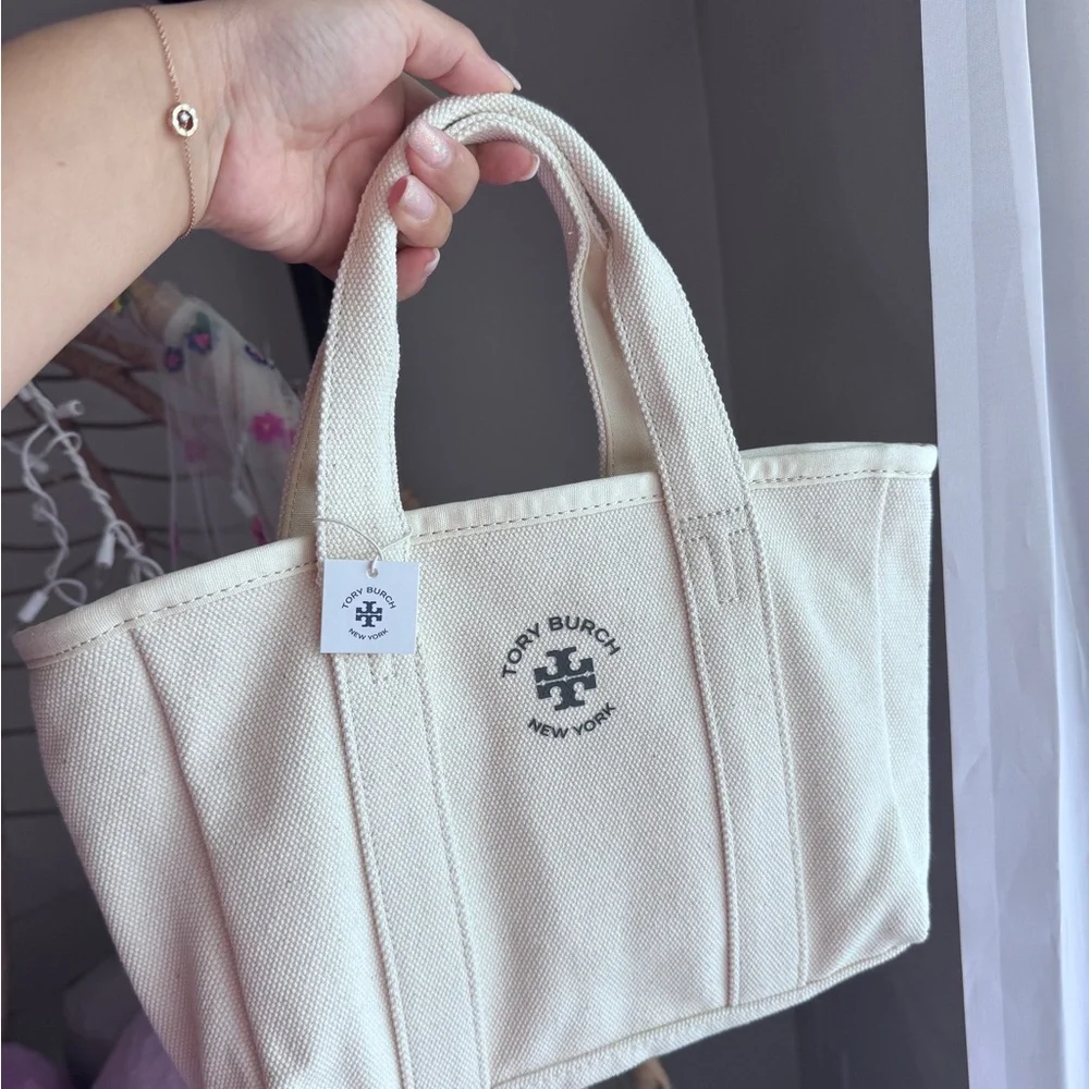 Tory Burch Natural Canvas Mini Tote Bag - Picture 9 of 14